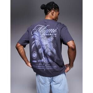 ASOS DESIGN Miami Beach Club Oversized Palm Tree Graphic Tee Streetwear Vibe~NEW